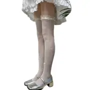 Bowknot Over Knee Socks Ruffle Trim Fishnet Thigh High Stockings for Women