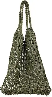 [Generic] Women Cotton Rope Weave Shoulder Bag Large Capacity Mesh Shopping Tote Solid Color Woven Carrying Bag Summer Beach Bag