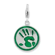 Sterling Silver Amore La Vita Rhodium-Plated Polished 3-D Enameled Reversible Handprint Go Green Charm With Fancy Lobster Clasp