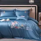 Bedding Set 4pcs 100s Embroidery Royal Deer Duvet Cover Flat Sheet 2 Pillowcases