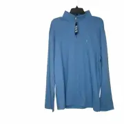 IZOD Men's Pullover Quarter Zip Collared Shirt Size Large Golf Blue Long Sleeve