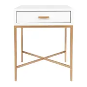 Nessa White Bedside Table - Gold