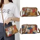 National Style Women Shoulder Bag Color Patchwork PU Leather Handbag
