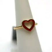 DAVID YURMAN NEW 18K Yellow Gold & Red Enamel Cable Heart Ring 6