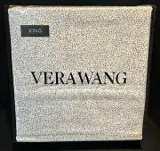 Vera Wang KING Sheet Set Distressed Dot Gray Cotton Luxurious Satin Weave 4pc