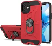 Everlab Case for iPhone 12 Mini 5.4-Inch, 360° Rotation Ring Kickstand [Compatible with Magnetic Car Mount] Shockproof Scratch Proof Protective Lens Cover (Red)
