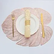 Evevda Rose Gold Leaf Shaped Vinyl Placemats for Dinner Table Set of 4 Metallic Plastic Place Mats Wipeable 4Pcs Table Mats for Wedding Annersary Dinner Table Decoration Mats(17.7x13.8inch/45x35cm)…