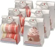 SAILING-GO 48 pcs./Pack Translucent Plastic Bags for Cookie,Cupcake,Chocolate,Candy,Snack Wrapping Good for Bakery Party with Blue Inserts and Thank You Stickers