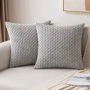 Throw Pillow Covers Soft Corduroy Decorative 24" x 24" (Pack of 2) Light Grey