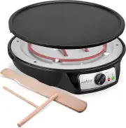 nutrichef Electric Crepe Maker & Griddle - Easy Clean Detachable black