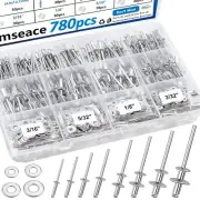 smseace 780Pcs Silver Pop Rivets with Washer Assortment Kit 14-Sizes SAE