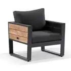 NEW Corfu 1 Seater Outdoor Aluminium And Teak Timber Lounge With Sunbrella