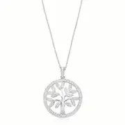 Sterling Silver Cubic Zirconia Disc Tree of Life Pendant