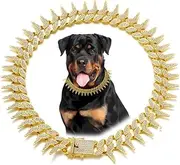 Gold Cuban Link Dog Collars, Cool Spiked Style Dog Chain Necklace Bling Diamond Glitter Rhinestone Puppy Collar for XXS XS Small Medium Large Pet Dogs, 14-Inch