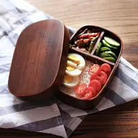 在飛比找樂天市場購物網優惠-日式便當盒木質簡約復古分格日式單雙層飯盒保溫學生辦公室飯盒 