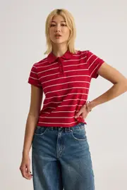 [Factorie] Factorie - Short Sleeve Fitted Polo - Lucy pinstripe/red S LUCY PINSTRIPE/RED