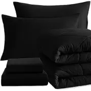 Comforter Set with Sheets, 5 Pieces Soft and Breathable Bedding Set Twin Black