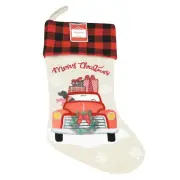 Holiday Time "Merry Christmas" Red Truck Linen Christmas Stocking - 18"