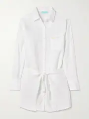 [Melissa Odabash] Melissa Odabash - Sara Tie-front Crinkled Cotton-gauze Mini Shirt Dress - White - medium medium White