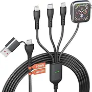 100W USB C Cable for Apple Watch Charger iPhone Charger 10FT 4 in 2 USB C Multi iWatch Charger Fast Charging Cable Compatible with Apple Watch iPhone MacBook i Pad Dell Galaxy Android, MFi Certified