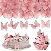 48PCS Edible Butterfly Cake Decorations Wafer Paper Butterflies for Cake Decorating, Vivid Colorful Butterfly Cupcake Toppers for Wedding Birthday Party Cupcakes Decorating Supplies(pink)
