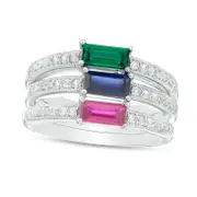 Lab-Created Multi-Gemstone and White Sapphire Antique Vintage-Style Stackable Three Ring Set in Sterling Silver