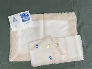Vintage Ivory Belgian Placemats and Napkins with lace fringe set of 6 each