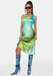 [Another Girl] Space Blur Midi Slip Dress