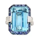 Halo Style Women's Ring In 935 Silver With Blue Emerald And Princess Shape Stone