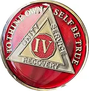 4 Year AA Medallion Metallic Mandarin Red Tri-Plate Sobriety Chip IV
