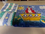 OSHKOSH TWIN BED SET SHEET/FLAT/FITTED 2 PILLOWCASES TUG BOAT ACHORS AWAY NEW