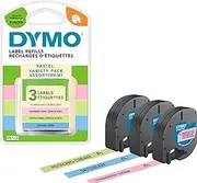 DYMO Original LetraTag Pastel Labels | Plastic | 12mm x 4m | Pistachio Green, Light Blue & Pink | Self-Adhesive Label Tape | for LetraTag Labelling Machine | 3 Label Cartridges