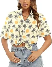 [Generic] Women's Short Sleeve T Shirt, Comfy Button Down T-Shirt,Soft Beach Summer Tops Blouses, Retro Monoline Palms-116