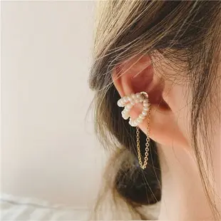真金電鍍珍珠鐵磁耳夾幾何耳骨夾網紅無耳洞耳掛耳飾女