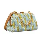 NWT Tory Burch $698 Small Cleo Needlepoint Linen Shoulder Bag, Blue Canin