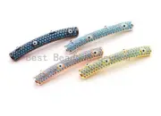 CZ Micro Pave Turquoise Eye Curve Tube, Spacer Tube for 2mm Leather Cord