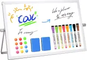 Desktop Magnetic Whiteboard 20x30CM Mini Double-Sided with Stand 8 Pens 2 Eraser