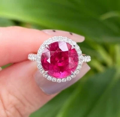 3.28 Ct Round Cut Natural Ruby Diamond Proposal Ring 14K solid White gold