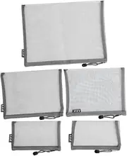 Parliky Mesh Document File Bags 5pc Grey Zippered File Pockets Mesh Bag for Office School Travel