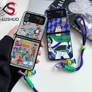 Lushuo 手機殼適用於三星 Galaxy Z Flip 3 5G 和 Z Flip 4 可愛卡通迪士尼玩具總動員巴斯