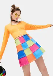 [dELiA*s by Dolls Kill] Colorful Life Patchwork Mini Skirt
