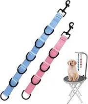 2pcs Dog Grooming Extension Strap with 4 D-Ring and 6 D-Ring Grooming Loops Adjustable Extender Straps Quick Release Pet Dog Leashes for Grooming(Color:Blue Pink)