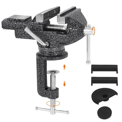 GOXAWEE Universal Bench Vise, 3.15 Inch Table Clamp, 360° Swivel Base, Smal