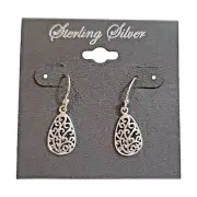 NIB Vintage Sterling Silver 925 Filigree Teardrop Dangle Earrings