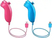 2 Pack Wii Nunchuk Controllers Compatible for Nintendo Wii & Wii U Video Game Gamepads (Pink and Light Blue)