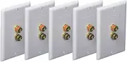 (5 Pack) Premium 2 Connector Banana Wall Plate - Banana Plug Binding Post Wall