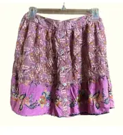 Angie Girls Pink Multicolored Floral Print Pull On Elastic Waist Skirt Large NWT