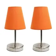 10.5" Iconic Duo Mini Sand Nickel Table Lamp Two Pack Set & Orange Shades