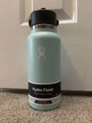 NWT New HydroFlask Hydro Flask 32 Oz Wide Mouth Flex Straw DEW light Blue