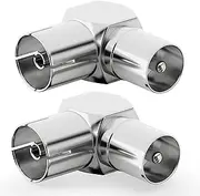 EZONEDEAL 2PCS TV PAL Female to Male Coaxial Connector, 90 Degree RF Right Angle Adapter Plug to Socket for TV Coax Aerial Cables Metal